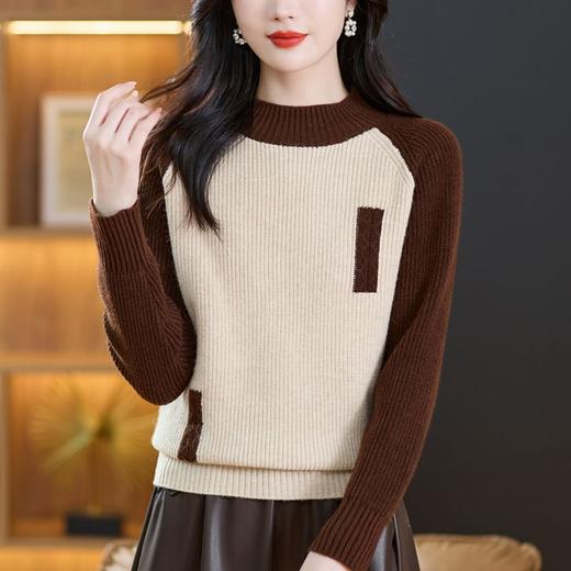 CC-101-689126毛衣女秋冬2024年新款拼色半高领厚款时尚洋气上衣宽松针织打底衫 商品图1