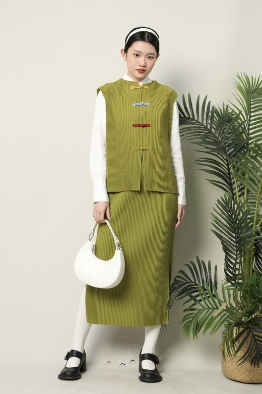 ANSUABEL 国风盘扣褶皱马甲半裙套装 17335 商品图3