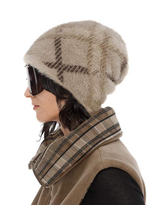 NUTH  正反两面戴保暖格纹毛绒针织冷帽女 商品图2