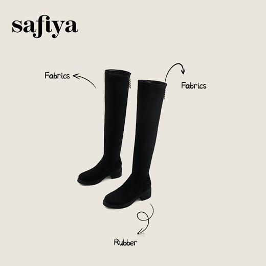 Safiya/索菲娅秋冬显瘦圆头百搭弹力高跟不掉筒过膝长靴 SF44117097 /SF44119097 商品图5