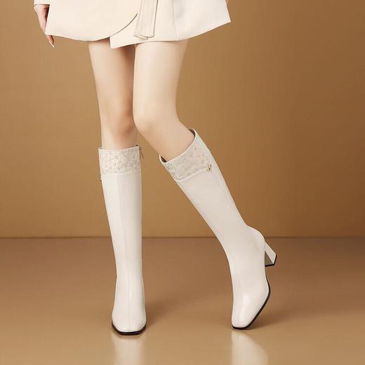 【预售7天】小香风粗跟长靴，牛皮时尚高跟不过膝靴HY&H3557 商品图4