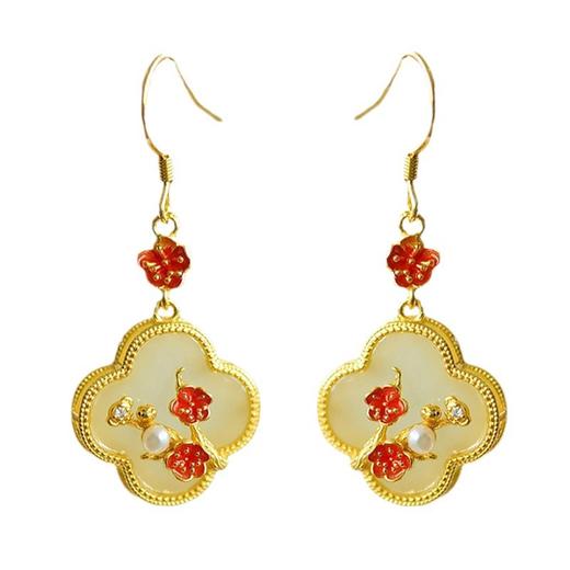 宫廷复古新中式珐琅和田玉汉服旗袍玉石耳坠JX2675-2 商品图4