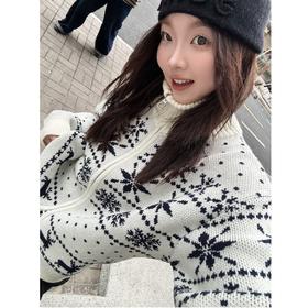 2024新品  蕾蕾同款【雪花！】立领雪花提花双拉链宽松针织开衫外套加厚秋冬