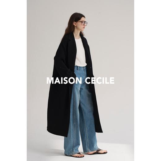 MAISON CECILE米色/黑色重磅羊毛宽松保暖西装领大衣 商品图1
