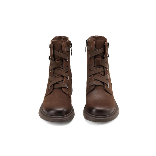 西村名物2024秋冬新款英伦复古软底真皮交叉绑带时尚马丁靴女X24DS47301 商品图4