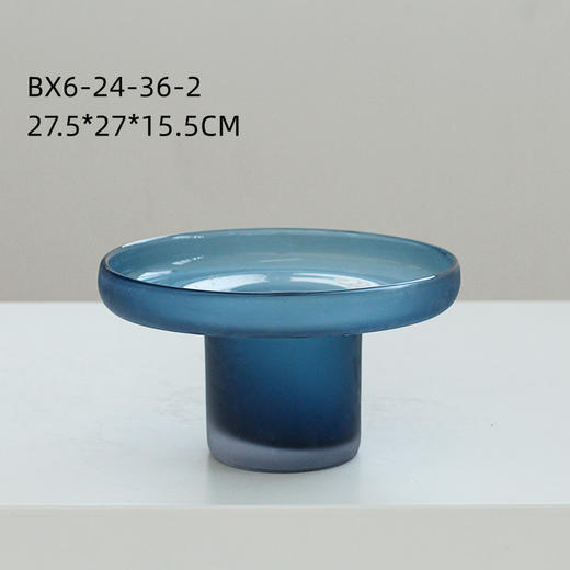 轻奢风创意克莱因蓝手工异形直筒磨砂玻璃花瓶客厅孔雀蓝台面花瓶 商品图2