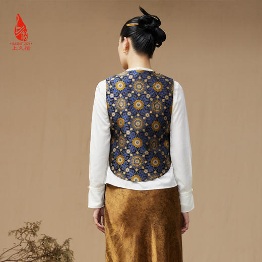 SAINTJOY/上久楷 女式宋锦马甲 中式上衣 中国风 复古 大小团花纹花卉锦 CY1044207009 商品图7