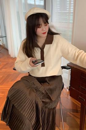 amadella 慵懒风摩卡棕撞色裙套装 10369