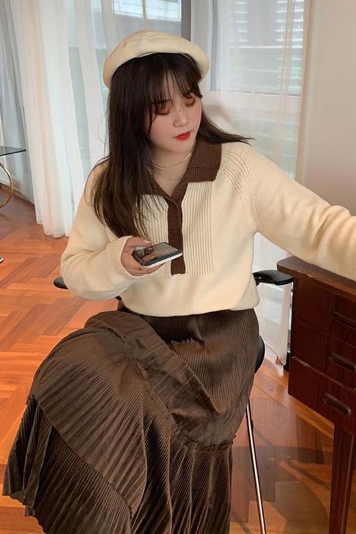 amadella 慵懒风摩卡棕撞色裙套装 10369 商品图0