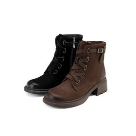 西村名物2024秋冬新款英伦复古软底真皮交叉绑带时尚马丁靴女X24DS47301