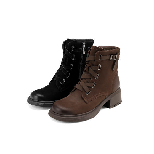 西村名物2024秋冬新款英伦复古软底真皮交叉绑带时尚马丁靴女X24DS47301 商品图0