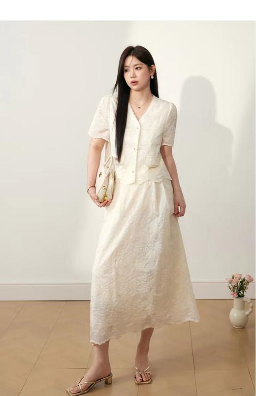 七夕福利-NO退（两件套）重工绣花蕾丝短袖➕半身裙套装-喜出 商品图0