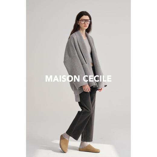MAISON CECILE浅灰/深灰羊绒羊毛翻领茧型短款大衣 商品图3