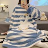 【秋冬厚实珊瑚绒条纹睡衣】静享生活重新定义家居服，优质精梳纯棉面料~舒适透气，家居服法兰绒加绒加厚大码孕妇连衣裙QQ 商品缩略图0