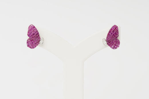「蝶」红宝石钻石隐形镶嵌耳钉 商品图3