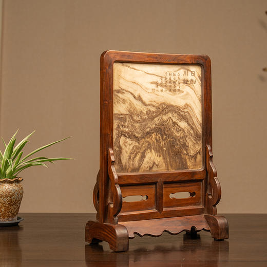 清 红木镶云石诗文案屏 商品图1