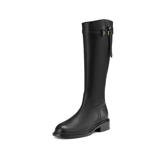 西村名物2024秋冬新款真皮显瘦过膝长筒靴圆头粗跟骑士靴女X24DQ47781 商品图0