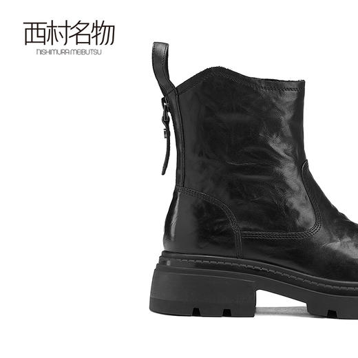 西村名物2024秋冬新款百搭圆头厚底粗跟侧拉链短筒时装靴女X24DS47341 商品图2