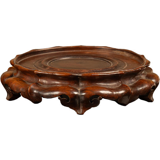 清 红木整挖云纹足菱口器座 商品图5