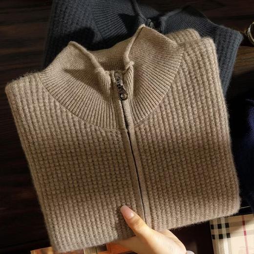 【老粉指定要】100纯山羊绒时髦洋气华夫格男款羊绒衫外套AK076 商品图3