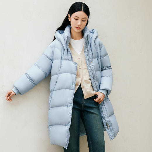 玳莎加厚中长款羽绒服女2024年冬季新款羽绒蓬松茧型立领连帽外套  ED41307 商品图0