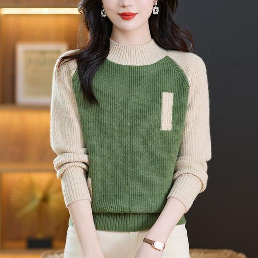 CC-101-689126毛衣女秋冬2024年新款拼色半高领厚款时尚洋气上衣宽松针织打底衫 商品图3