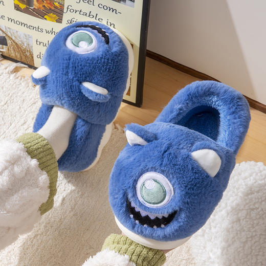 【冬日小怪兽，大眼萌化万物】用双足去感触TA带来的温暖，高密度绒毛温度持久脚感轻盈，冬季加绒保暖室内家居厚底防滑情侣高帮棉鞋QQ 商品图7