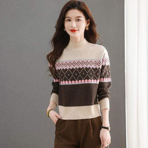 CC-MY-5113针织打底衫女士2024新款秋冬季半高领内搭洋气拼色时尚小个子毛衣 商品图3