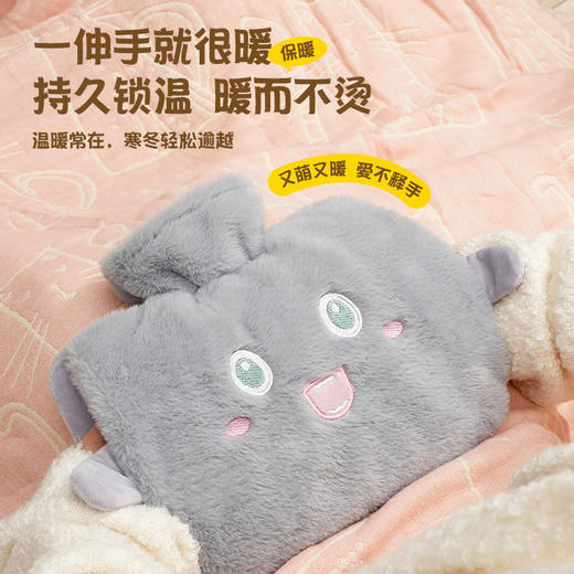 冬季【暖水袋灌水大号】双插手毛绒布套 可爱卡通注水热水袋 暖手暖肚子 暖而不烫 商品图0