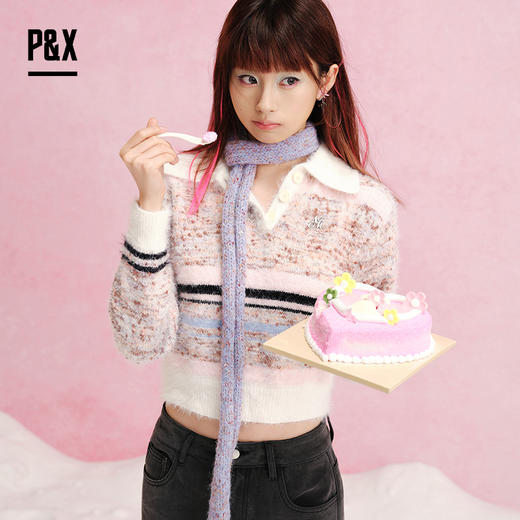 P&X设计师女装撞色条纹短款毛衣824418162 花色 商品图1