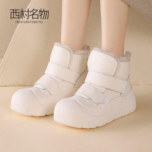 西村名物2024新款冬季棉鞋加绒鞋毛毛鞋女厚底大头白色雪地靴短靴T24DS47081 商品图1