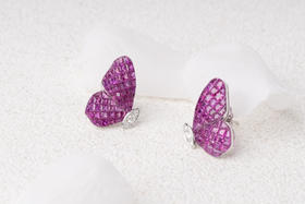 「蝶」红宝石钻石隐形镶嵌耳钉