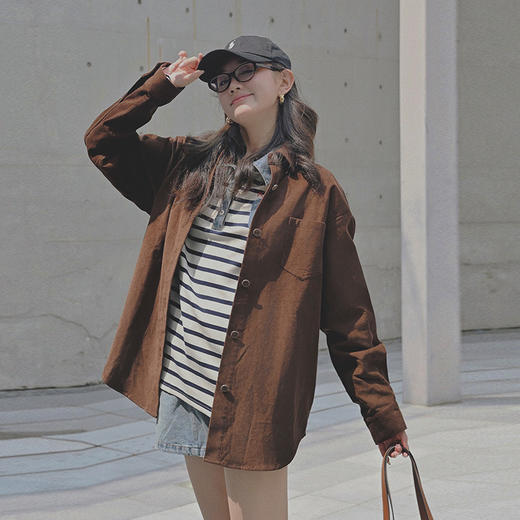 【顺丰包邮】42400 洛诗琳美拉德老钱风灯芯绒复古宽松廓形长袖外套706 商品图3