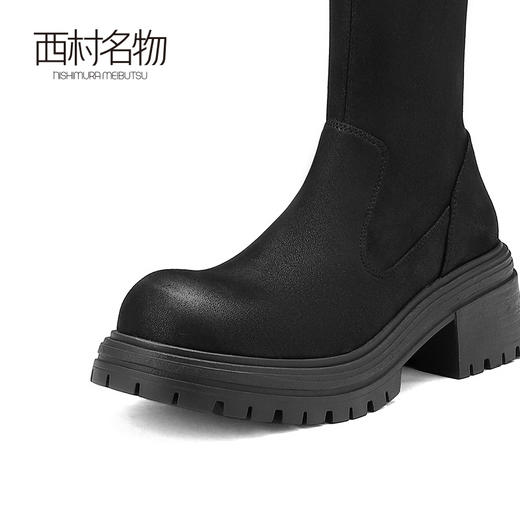 西村名物2024冬季新款百搭简约基础圆头厚底显瘦弹力靴女X24DQ47351 商品图3