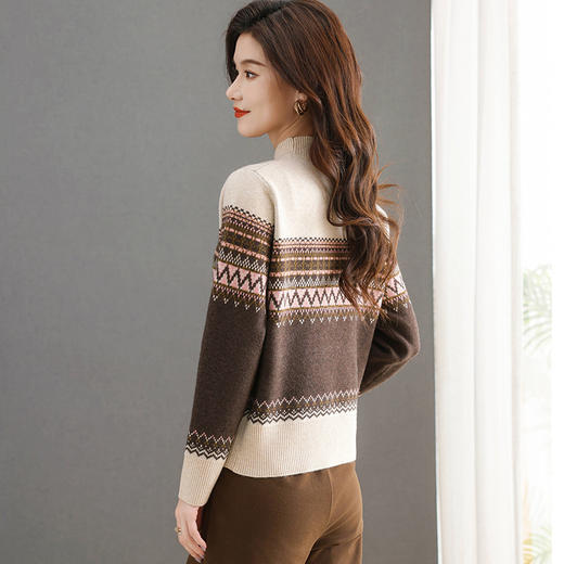 CC-MY-5112内搭打底衫女士2024新款秋冬洋气提花半高领复古时尚毛衣 商品图3