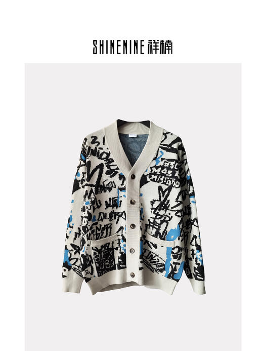 33394719涂鸦提花针织开衫 商品图0