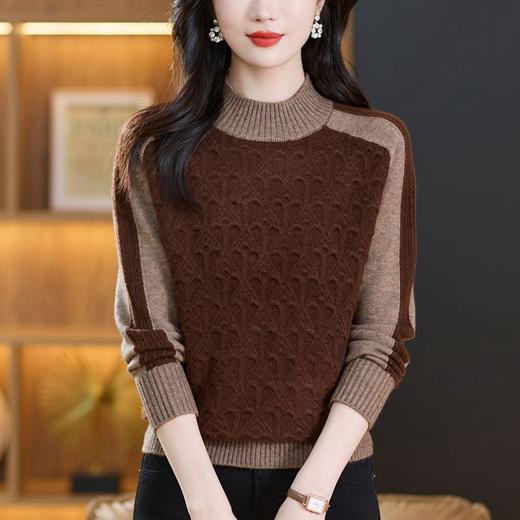 CC-101-689132半高领针织毛衣女秋冬宽松遮肚打底上衣拼色内搭毛衣厚 商品图2