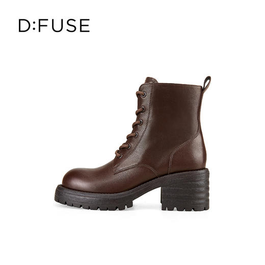 D:FUSE迪芙斯冬季新款轻量短靴复古蜡感牛皮时装靴厚底粗跟马丁靴DF44116416 商品图1