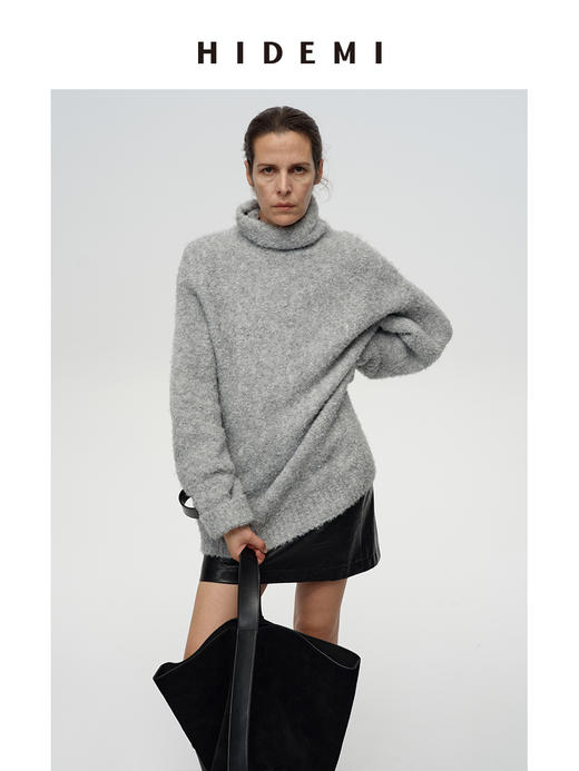 HIDEMI 【董生活同款】超显瘦中腰款可再生蛋白皮环保皮水洗做旧感立裁半身裙a字短裙皮裙 黑色/深棕色 商品图6