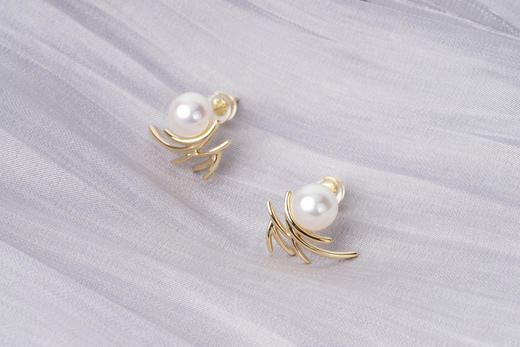 「巢」 Akoya珍珠14k金耳钉 商品图1
