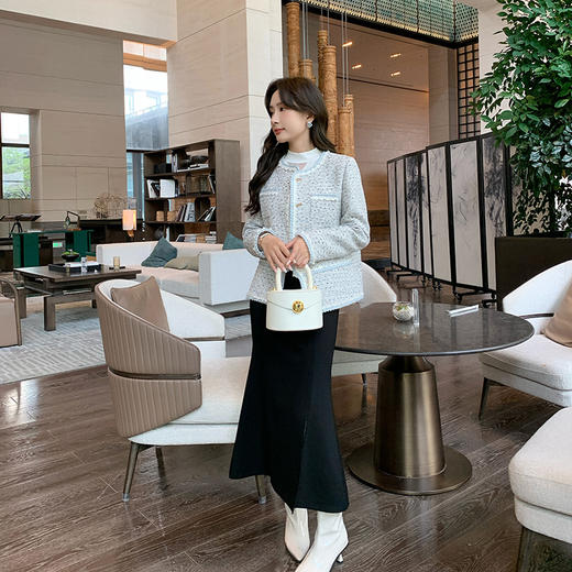 奢姿大码女装2024秋季胖妹妹减龄花边粗花呢小香风时尚穿搭套装9943360262 商品图4