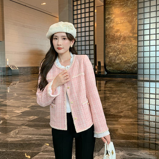 奢姿大码女装2024秋季减龄粗花呢胖妹妹花边装饰时尚穿搭套装9943353502 商品图0