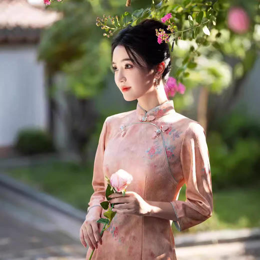 圆襟印花长款，新中式修身旗袍SJT- 699 商品图2