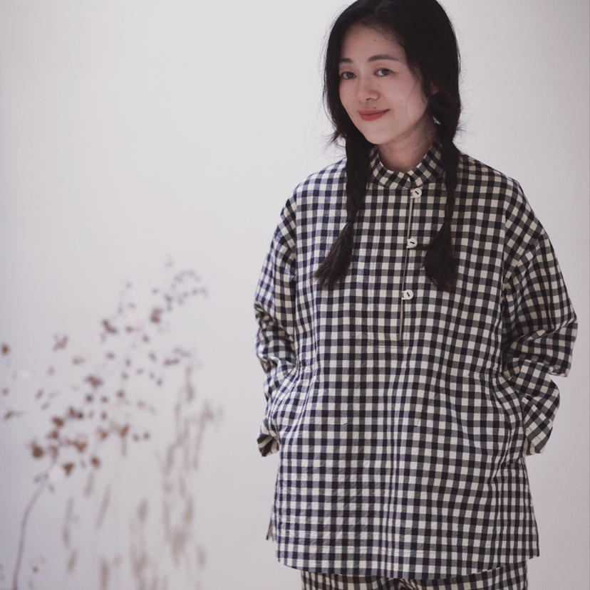 黄阿福｜双层色织格子棉小立领外套