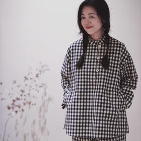 黄阿福｜双层色织格子棉小立领外套