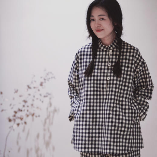 黄阿福｜双层色织格子棉小立领外套 商品图0