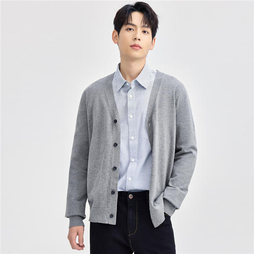 佐丹奴男装精梳纯棉毛织V领开胸针织衫13054668 商品图0