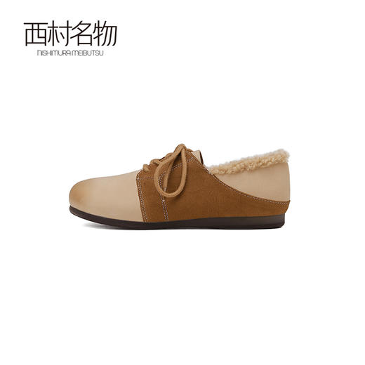 西村名物2024冬季新款复古休闲加绒系带拼接两穿勃肯鞋毛毛鞋女X24DM47381 商品图5