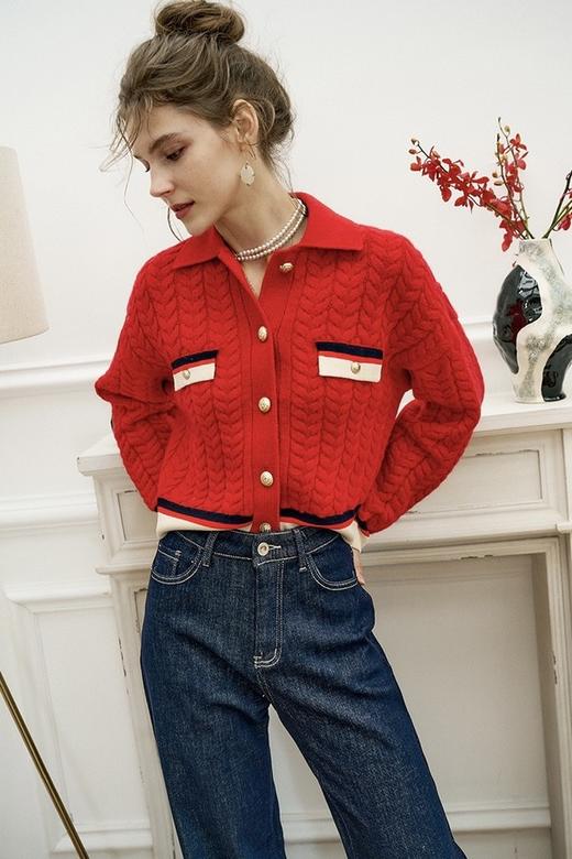 ANSUABEL 复古绞花翻领针织外套 17345 商品图2