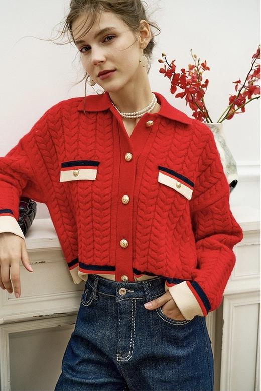 ANSUABEL 复古绞花翻领针织外套 17345 商品图4